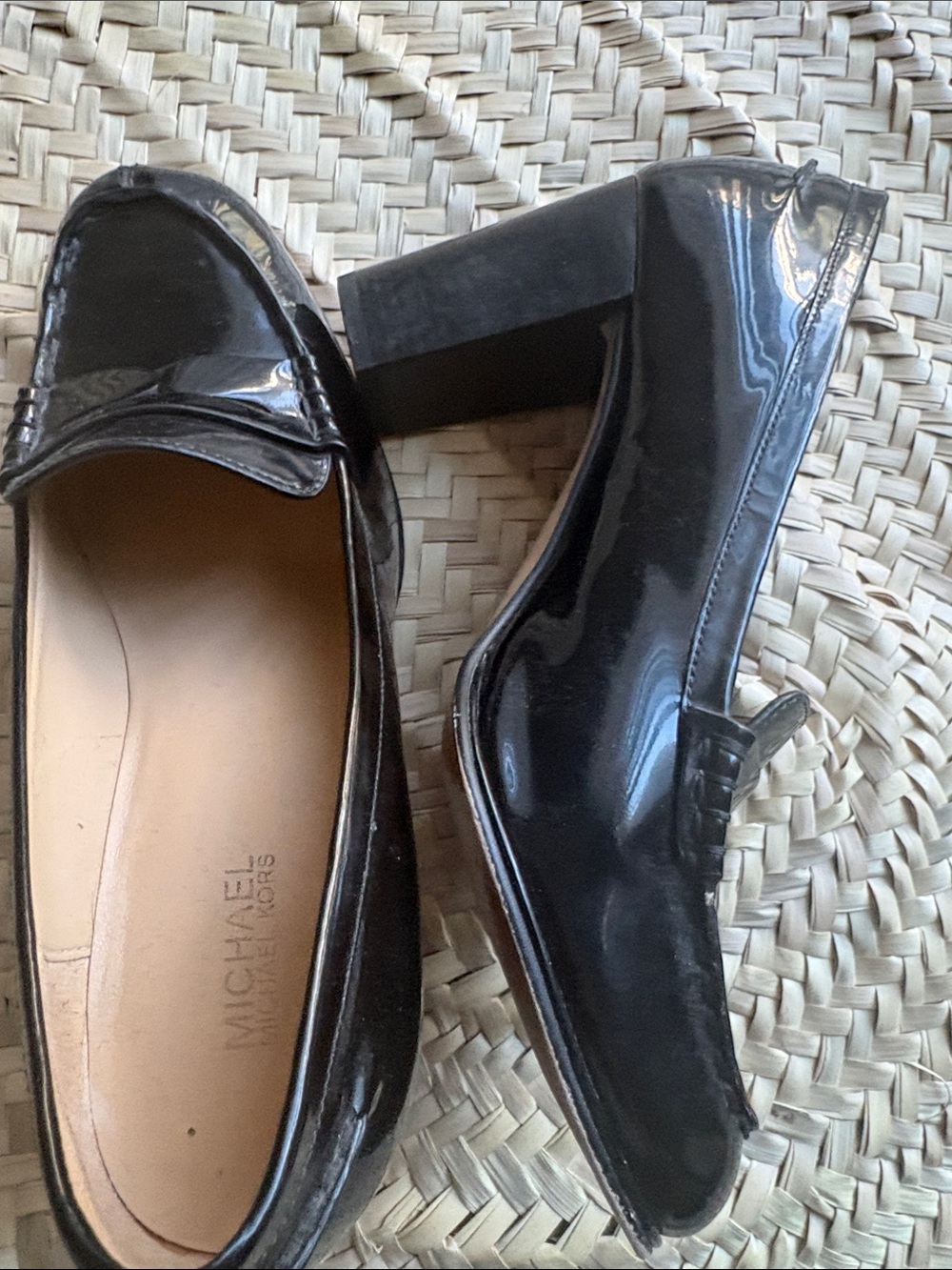 MICHAEL Michael Kors Black Patent Leather Block Heel Loafers